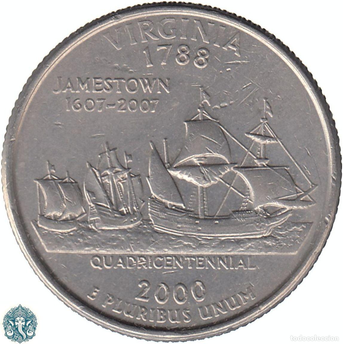 Monedas antiguas de Am&eacute;rica: ESTADOS UNIDOS &frac14; D&oacute;lar Cuarto 2000 Ceca P (Filadelfia) Estado de Virginia KM#309
