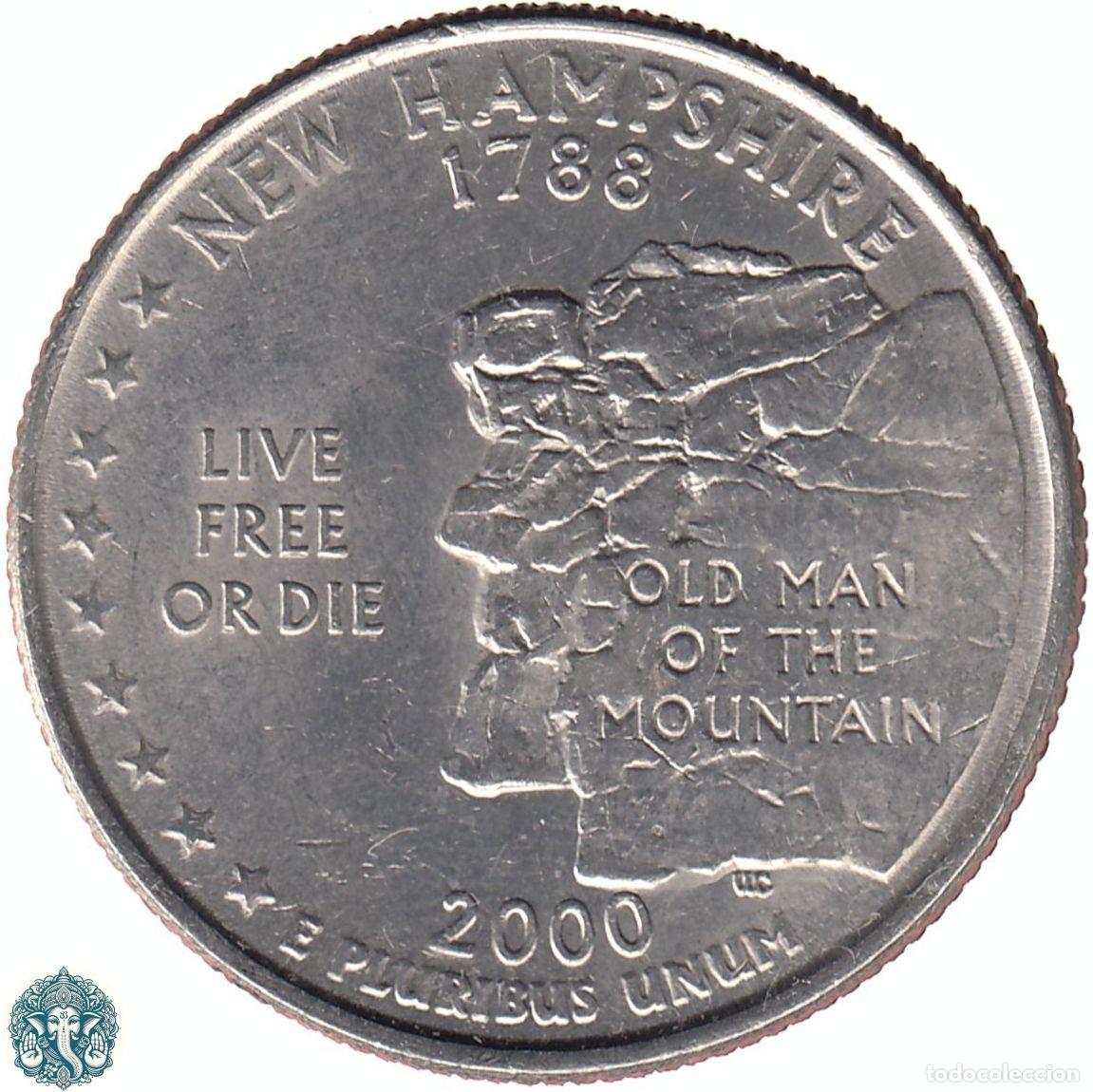 Monedas antiguas de Am&eacute;rica: ESTADOS UNIDOS &frac14; D&oacute;lar Cuarto 2000 Ceca P (Filadelfia) Estado de Nuevo Hampshire KM#308