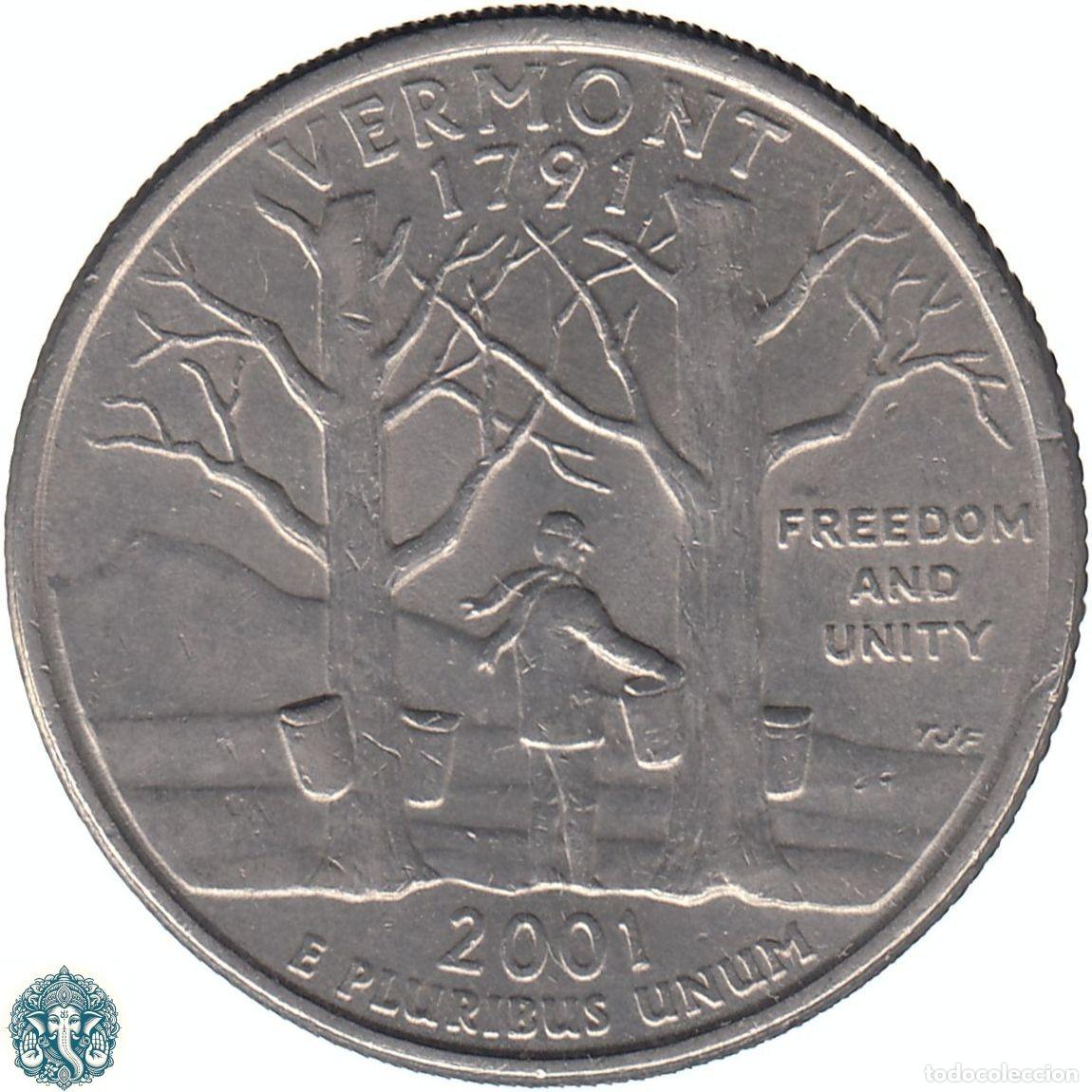 Monedas antiguas de Am&eacute;rica: ESTADOS UNIDOS &frac14; D&oacute;lar Cuarto 2001 Ceca P (Filadelfia) Estado de Vermont KM#321