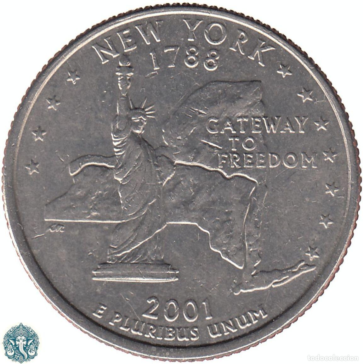 Monedas antiguas de Am&eacute;rica: ESTADOS UNIDOS &frac14; D&oacute;lar Cuarto 2001 Ceca P (Filadelfia) Estado de Nueva York KM#318