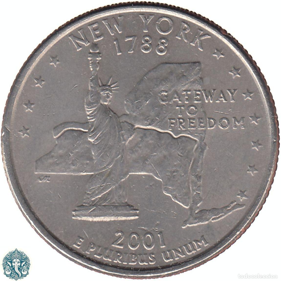 Monedas antiguas de Am&eacute;rica: ESTADOS UNIDOS &frac14; D&oacute;lar Cuarto 2001 Ceca D (Denver) Estado de Nueva York KM#318