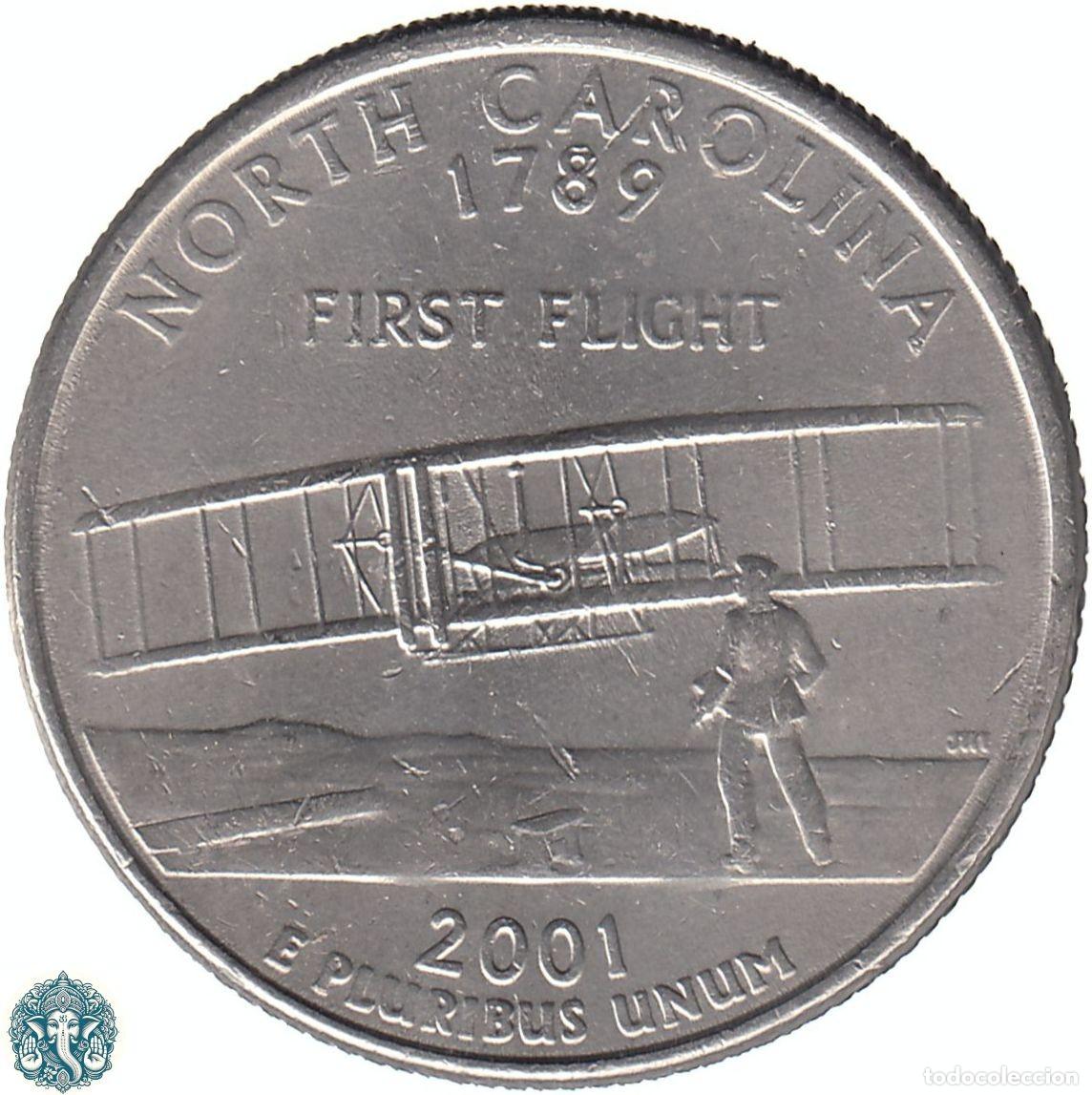 Monedas antiguas de Am&eacute;rica: ESTADOS UNIDOS &frac14; D&oacute;lar Cuarto 2001 Ceca P (Filadelfia) Estado de Carolina del Norte KM#319