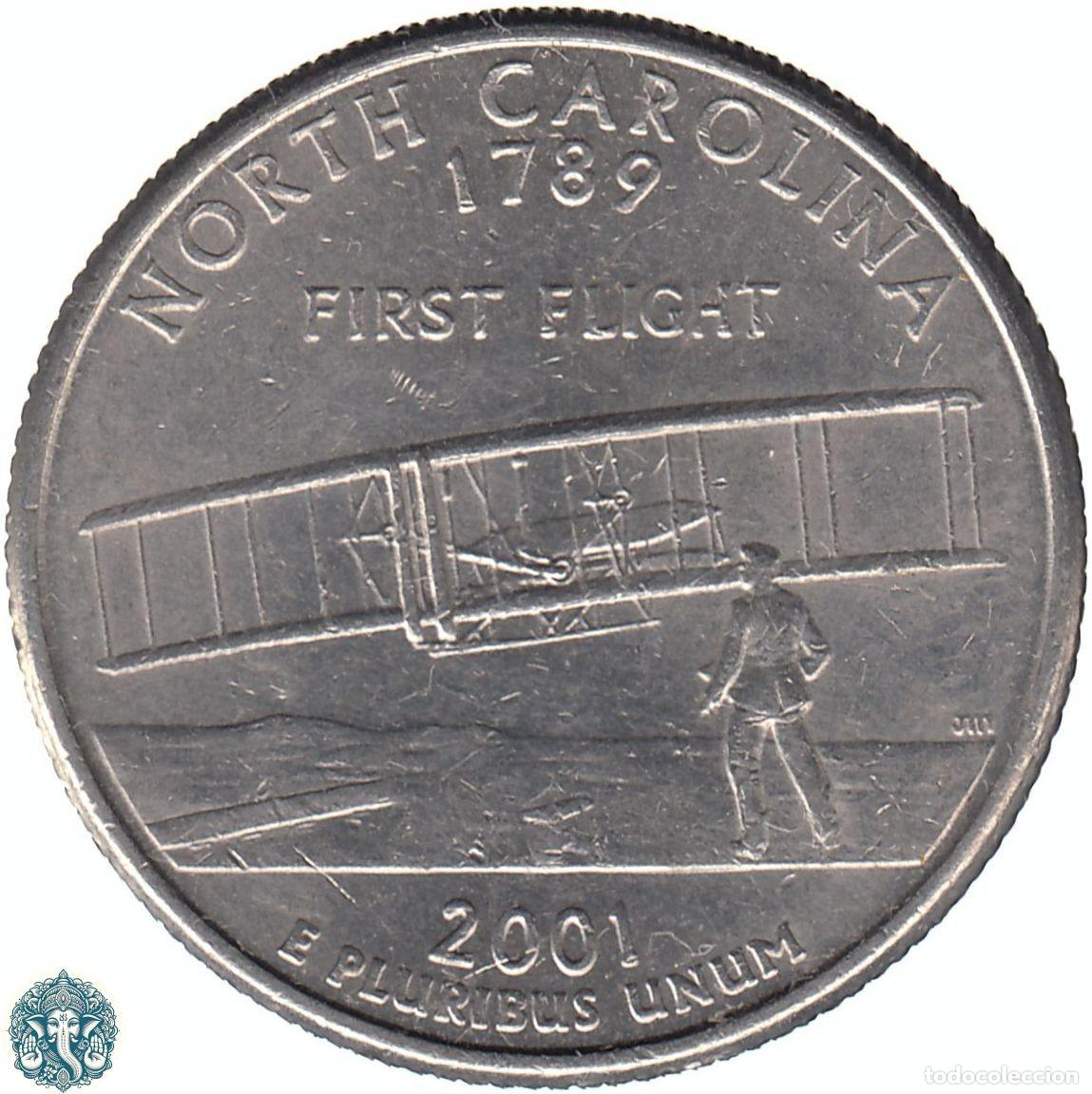 Old Coins of America: ESTADOS UNIDOS &frac14; D&oacute;lar Cuarto 2001 Ceca D (Denver) Estado de Carolina del Norte KM#319