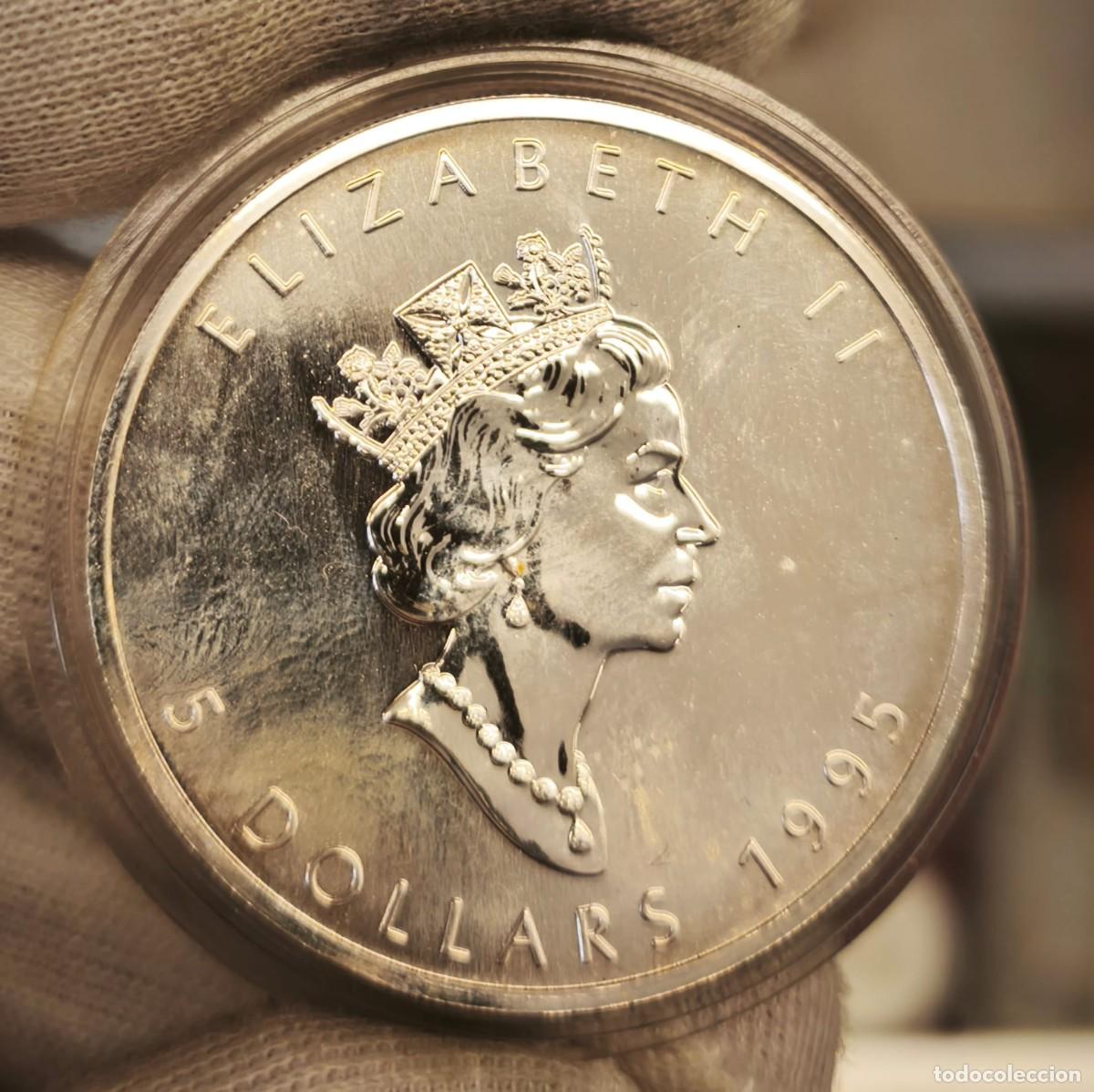 Monedas antiguas de Am&eacute;rica: Canad&aacute; 5 D&oacute;lares Elizabeth II 1995 Km 187 Onza Plata Pura