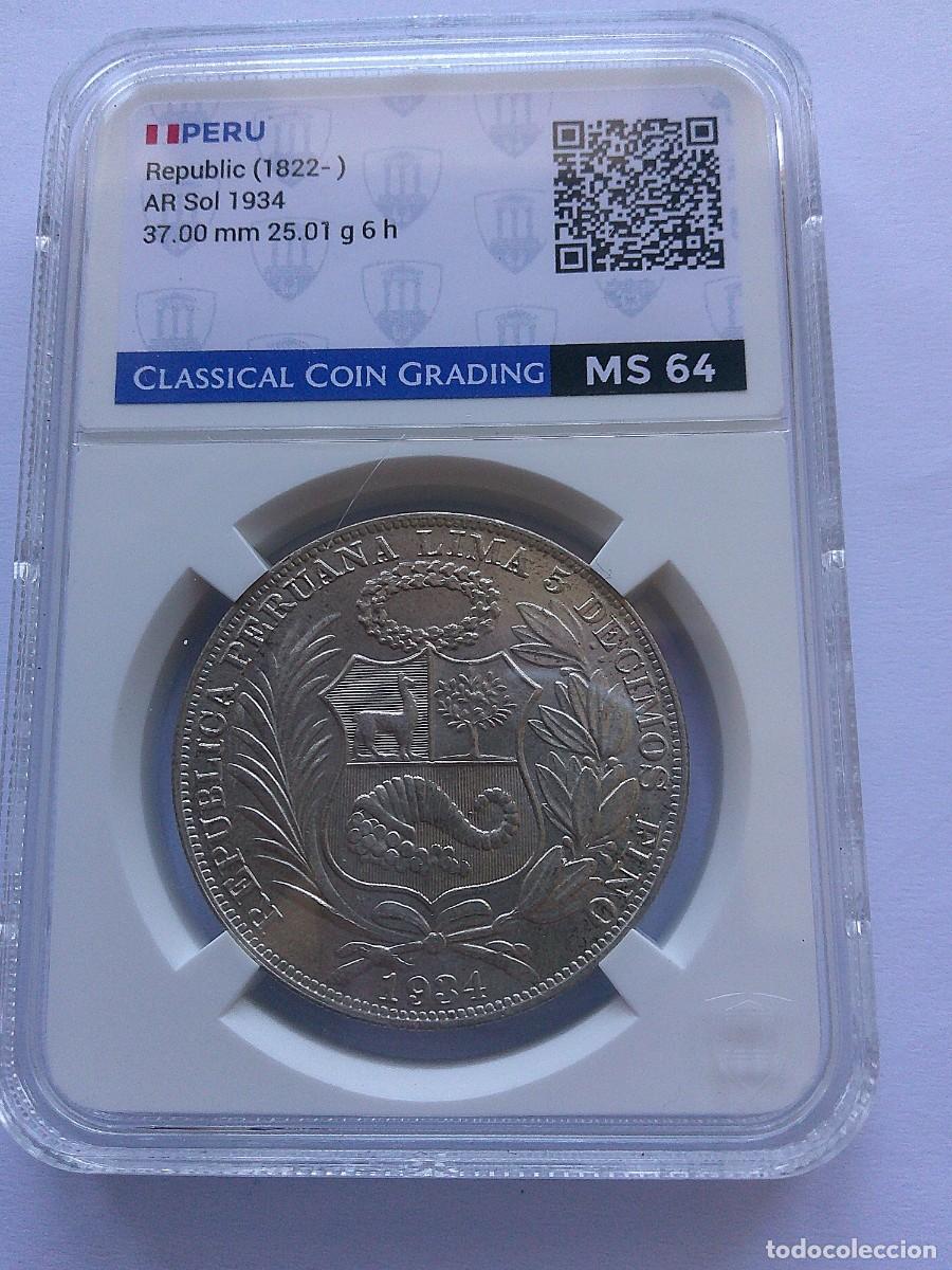 Monedas antiguas de Am&eacute;rica: Per&uacute; 1 sol de plata 1934 MS 64 24dz28