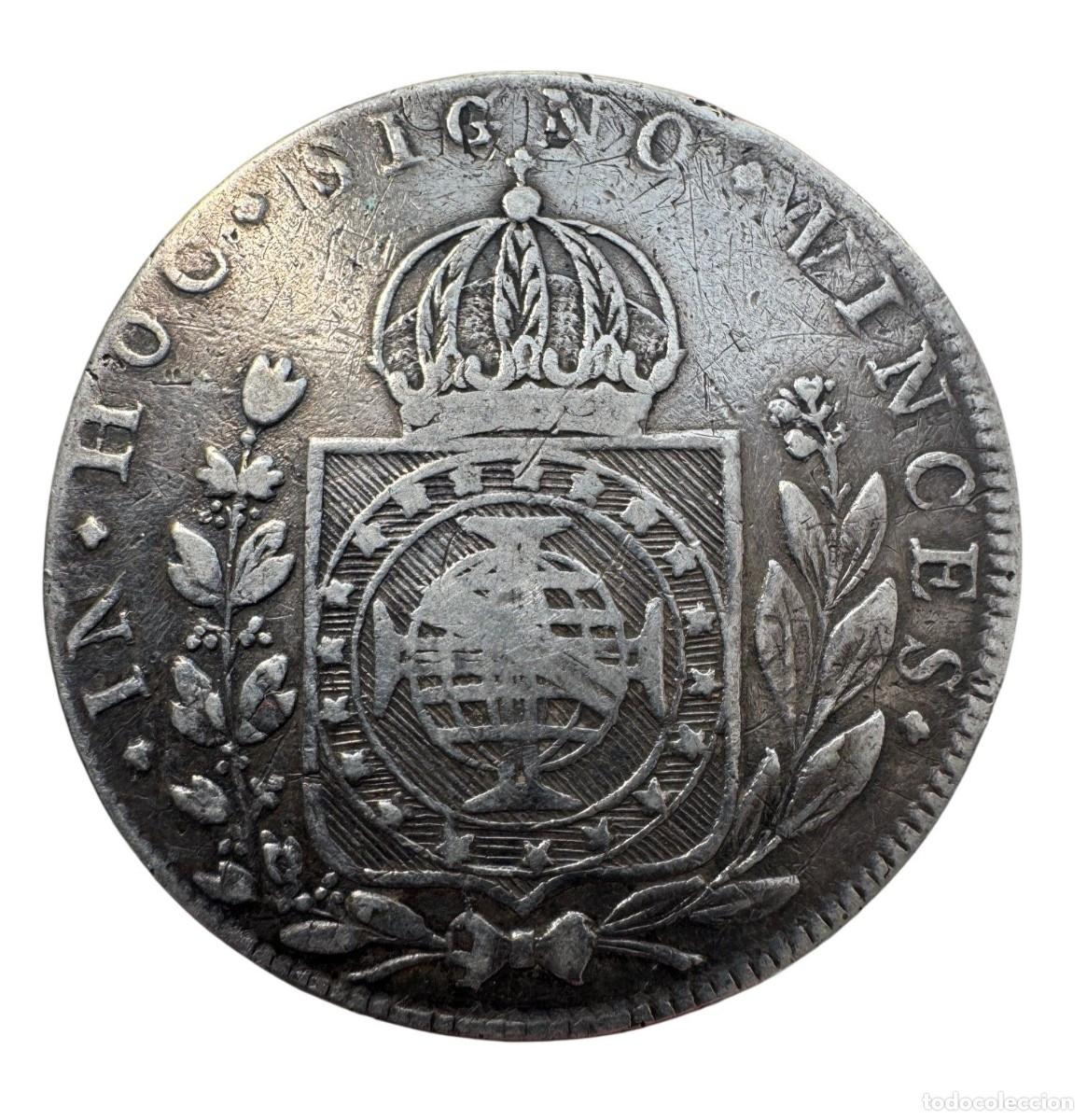 Monedas antiguas de Am&eacute;rica: Brasil. Pedro I 960 Reis Rio 27gr Soldadura en anverso KM#368.1 MBC