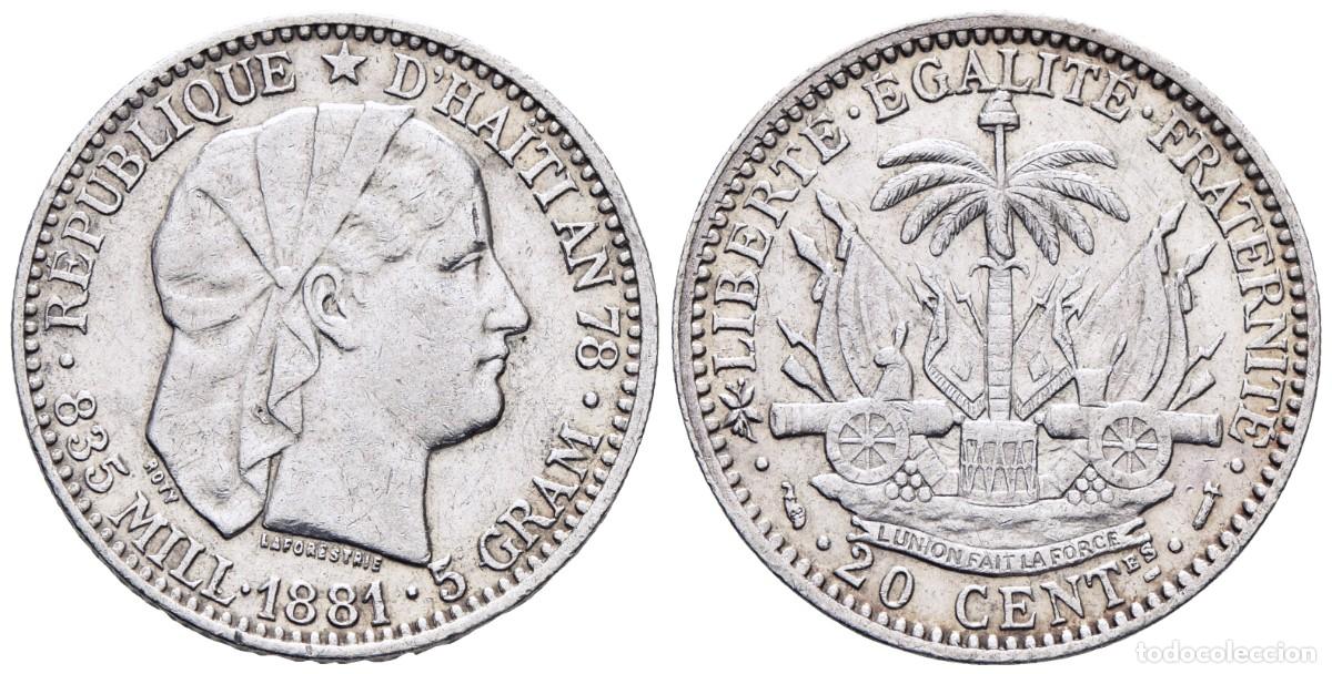 Monedas antiguas de Am&eacute;rica: *** BONITOS 20 CENTIMES DE HAIT&Iacute;. AN 78 (1881), PAR&Iacute;S A. KM#45. PLATA ***