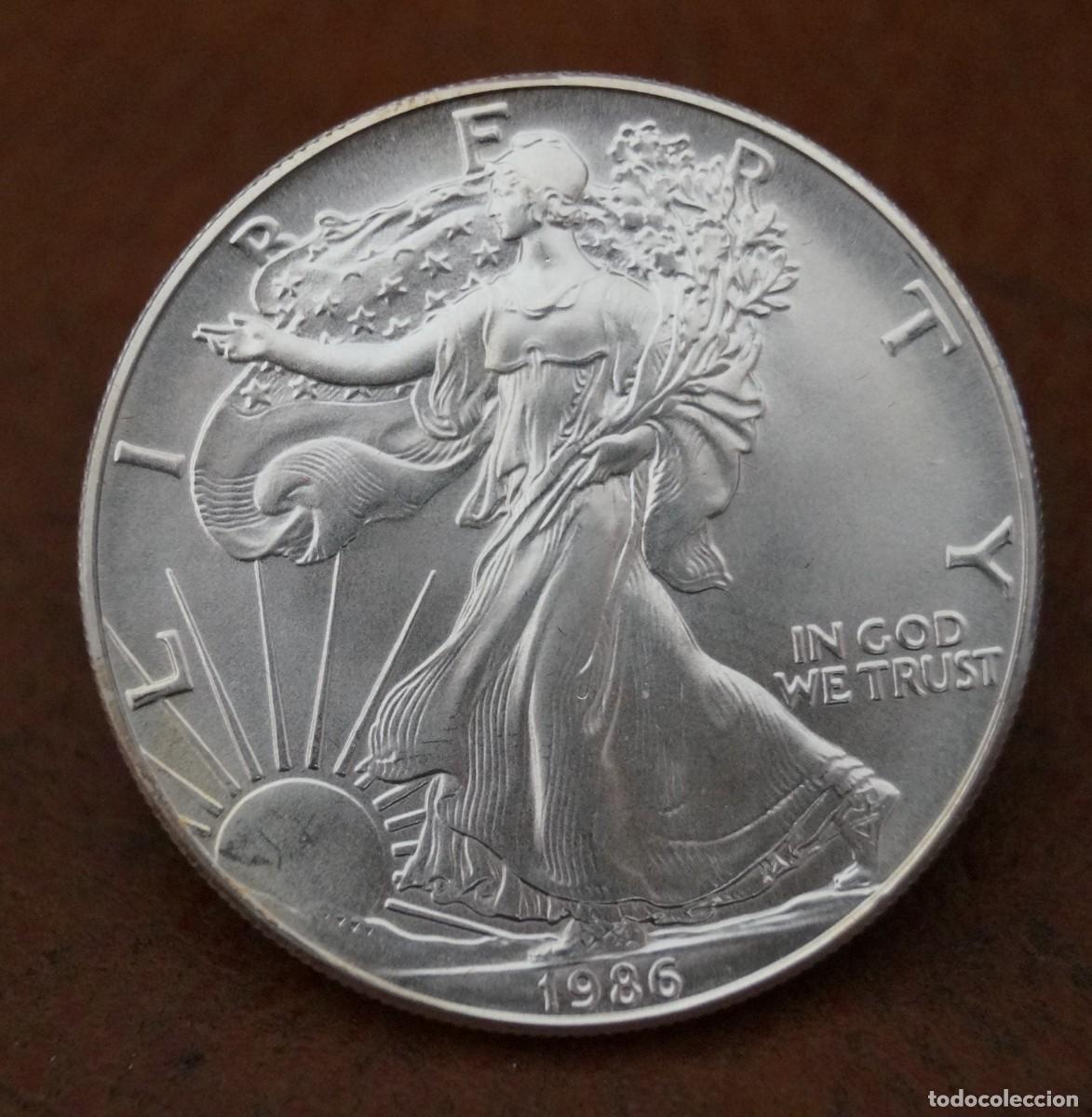 Monedas antiguas de Am&eacute;rica: Onza de plata Eagle USA a&ntilde;o 1986 EEUU