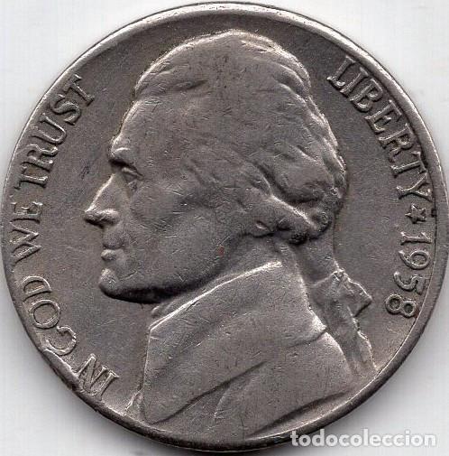 Alte M&uuml;nzen aus Amerika: ESTADOS UNIDOS 5 Cents 1958 km A192 &rdquo;Jefferson Nickel&rdquo; (1st portrait)