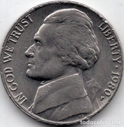 Monete antiche di America: ESTADOS UNIDOS 5 Cents 1980 km A192 &rdquo;Jefferson Nickel&rdquo; (1st portrait)
