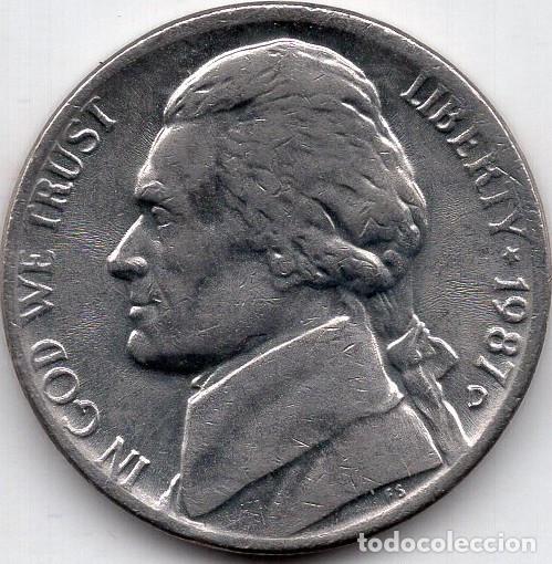 Monedas antiguas de Am&eacute;rica: ESTADOS UNIDOS 5 Cents 1987 km A192 &rdquo;Jefferson Nickel&rdquo; (1st portrait)