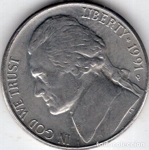 Monedas antiguas de Am&eacute;rica: ESTADOS UNIDOS 5 Cents 1991 km A192 &rdquo;Jefferson Nickel&rdquo; (1st portrait)