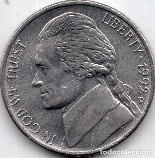 Monedas antiguas de Am&eacute;rica: ESTADOS UNIDOS 5 Cents 1992 km A192 &rdquo;Jefferson Nickel&rdquo; (1st portrait)