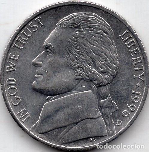 Monedas antiguas de Am&eacute;rica: ESTADOS UNIDOS 5 Cents 1996 km A192 &rdquo;Jefferson Nickel&rdquo; (1st portrait)