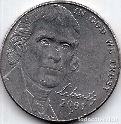 Monedas antiguas de Am&eacute;rica: ESTADOS UNIDOS 5 Cents 2007 km A192 &rdquo;Jefferson Nickel&rdquo; (2nd portrait, Return to Monticello)