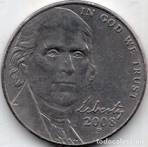 Monedas antiguas de Am&eacute;rica: ESTADOS UNIDOS 5 Cents 2008 km A192 &rdquo;Jefferson Nickel&rdquo; (2nd portrait, Return to Monticello)