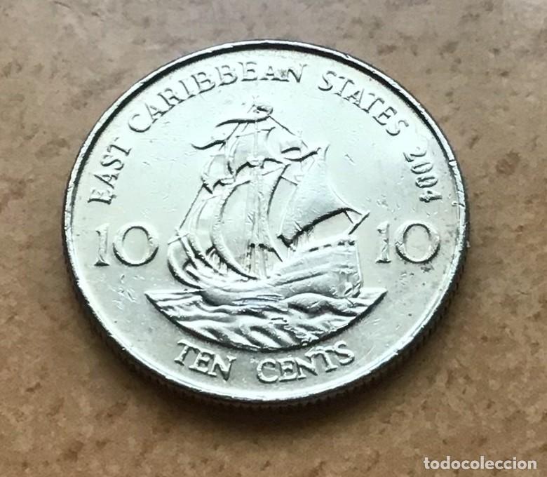 Monedas antiguas de Am&eacute;rica: 10 centavos de East Caribbean States (Estados del caribe Oriental). A&ntilde;o 2004