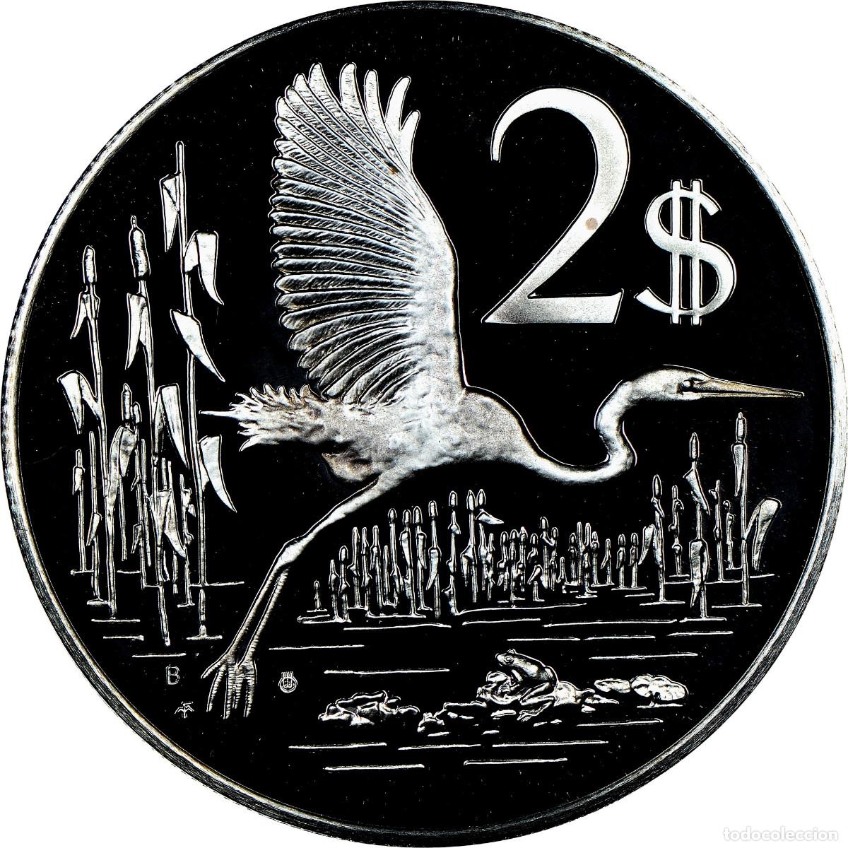 Monedas antiguas de Am&eacute;rica: ISLAS CAIMAN 2 dolares plata 1975 proof GARZA AZUL