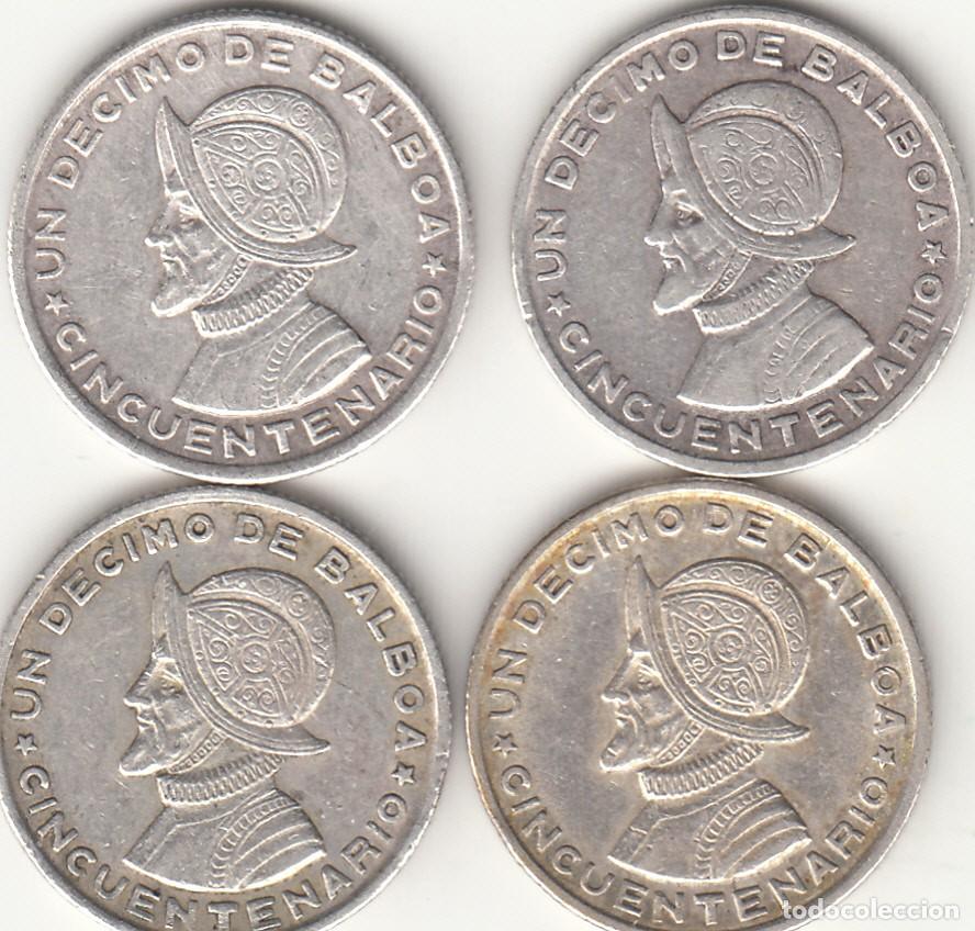 Monete antiche di America: 4 MONEDAS PANAMA 1953: DECIMO DE BALBOA / PLATA 900