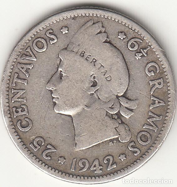 Monedas antiguas de Am&eacute;rica: REPUBLICA DOMINICANA: 25 CENTAVOS 1942 / PLATA