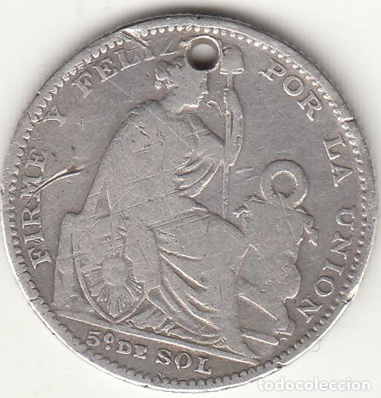 Monedas antiguas de Am&eacute;rica: PERU: 5&ordm; DE SOL 1900 JF / PLATA - Foto 1