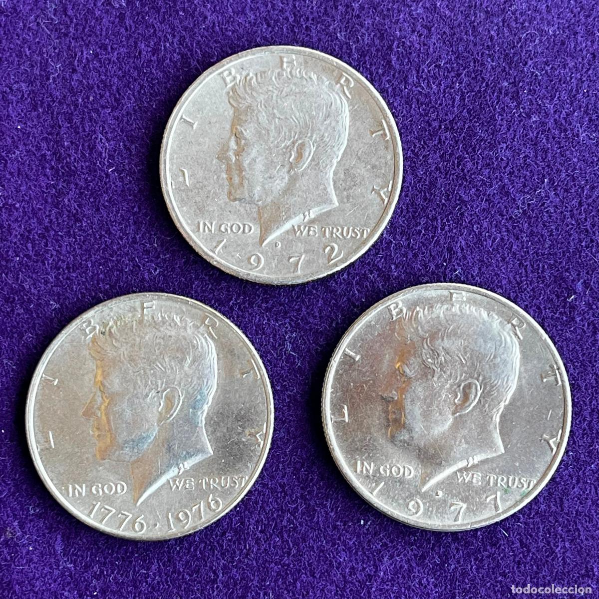 Monedas antiguas de Am&eacute;rica: ESTADOS UNIDOS. USA. LOTE DE 3 MONEDAS HALF DOLLAR. 1/2 DOLLAR. DIFERENTES. KENNEDY. 1972,76,77.