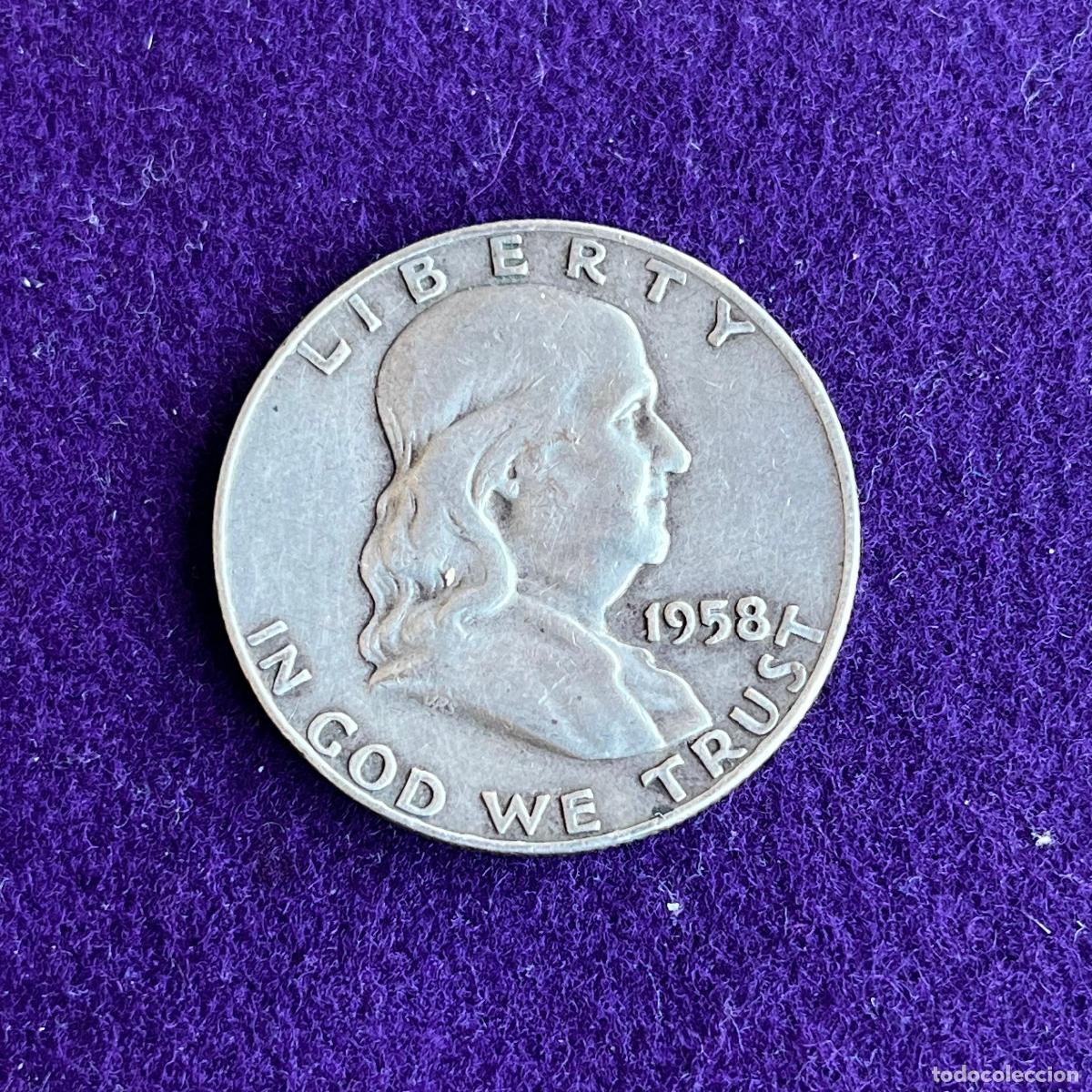 Monedas antiguas de Am&eacute;rica: MONEDA ESTADOS UNIDOS. USA. PLATA 900. 1/2 HALF DOLLAR. FRANKLIN. 1958. 12,50GR.