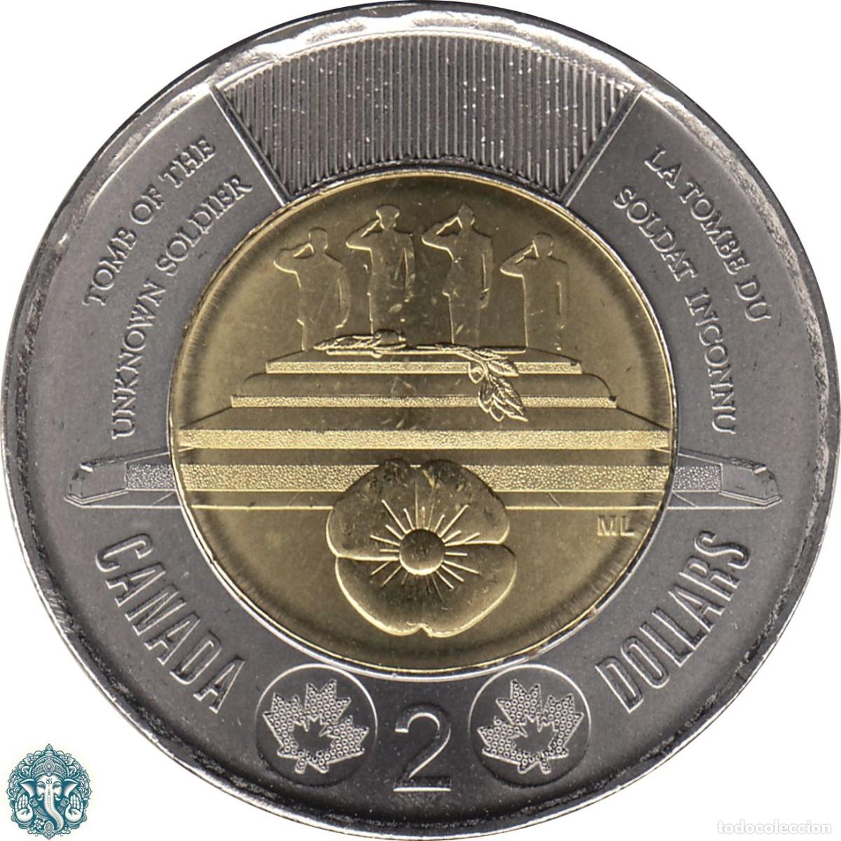 Monedas antiguas de Am&eacute;rica: CANAD&Aacute; 2 D&oacute;lares 2025 conmemorativa En honor al Soldado Desconocido KM#- bimet&aacute;lica