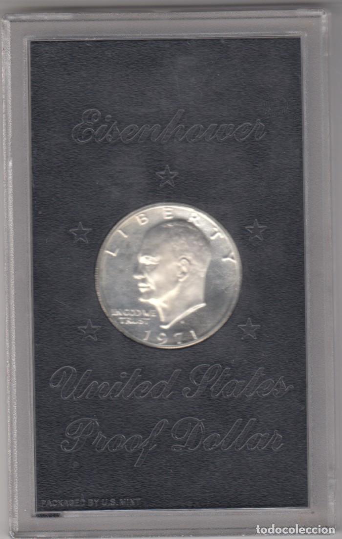 Monedas antiguas de Am&eacute;rica: USA 1 dolar plata 1971 S proof Eisenhower dollar silver Estuche Original US mint