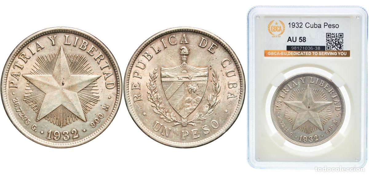 Monedas antiguas de Am&eacute;rica: Cuba First Republic 1932 1 Peso Silver (.900) (silver 90%, copper 10%) (3550000) 26.7g GBCA AU KM