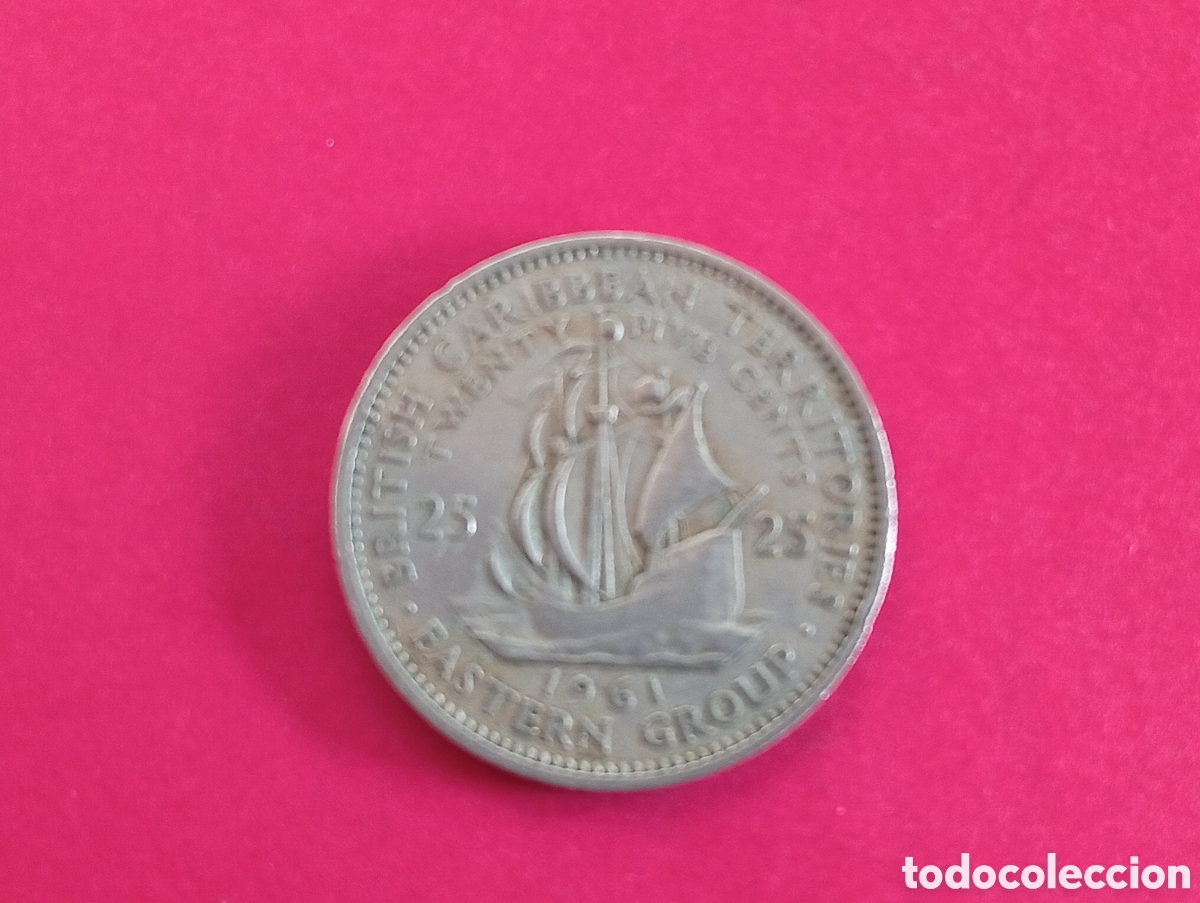 Monedas antiguas de Am&eacute;rica: 25 cents Caribe brit&aacute;nico 1961