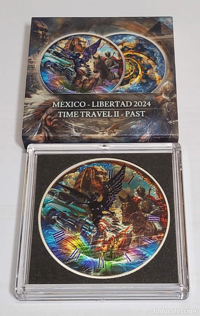 Monedas antiguas de Am&eacute;rica: 1 ONZA DE PLATA Y ESMALTES DE MEXICO DE 2024.VIAJANDO EN EL TIEMPO.PLATA PURA 999.PROOF