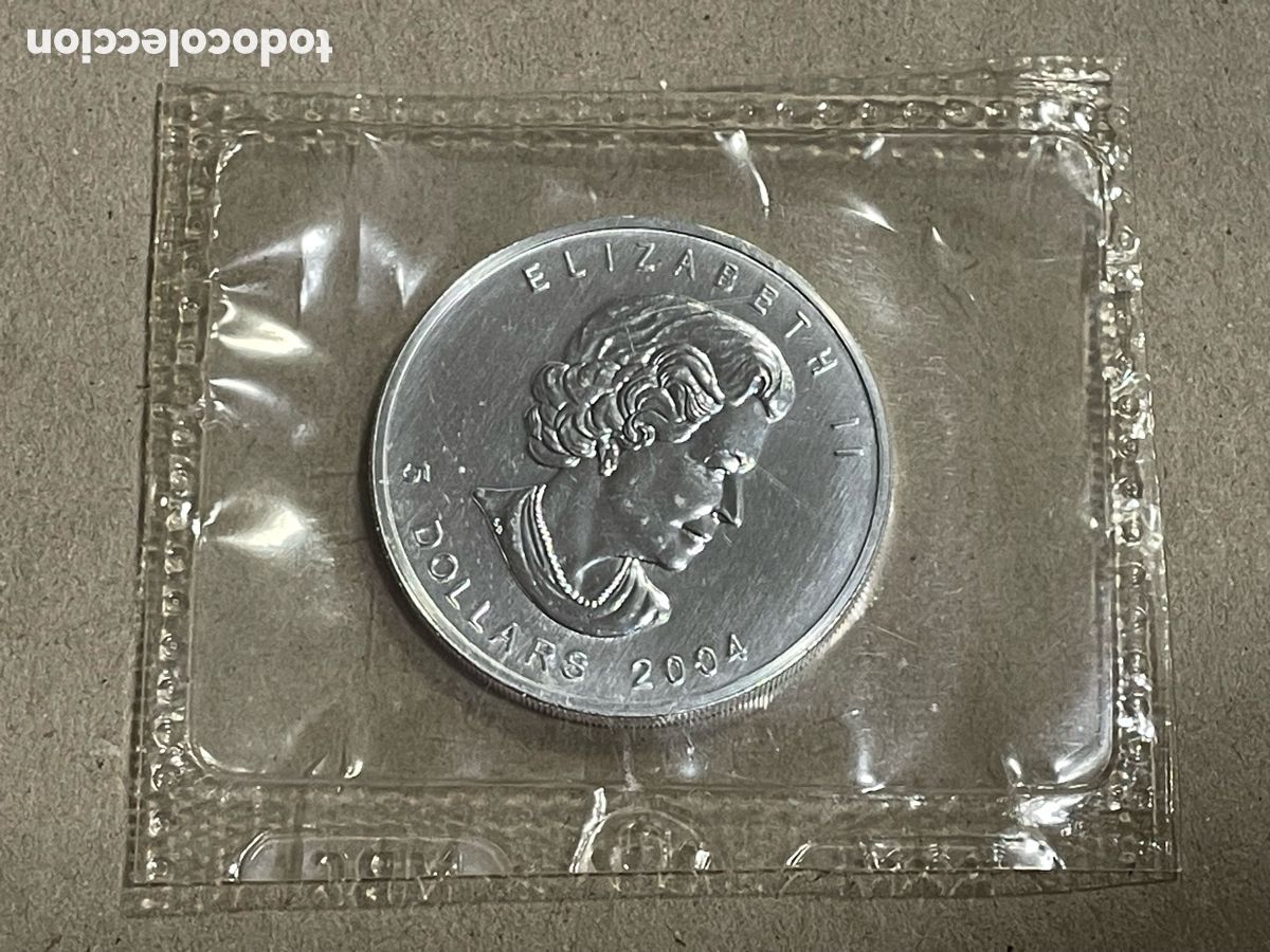 Monedas antiguas de Am&eacute;rica: Moneda CANAD&Aacute; 5 d&oacute;lares 2004 , 1 onza de plata , sin circular, en su bolsita original