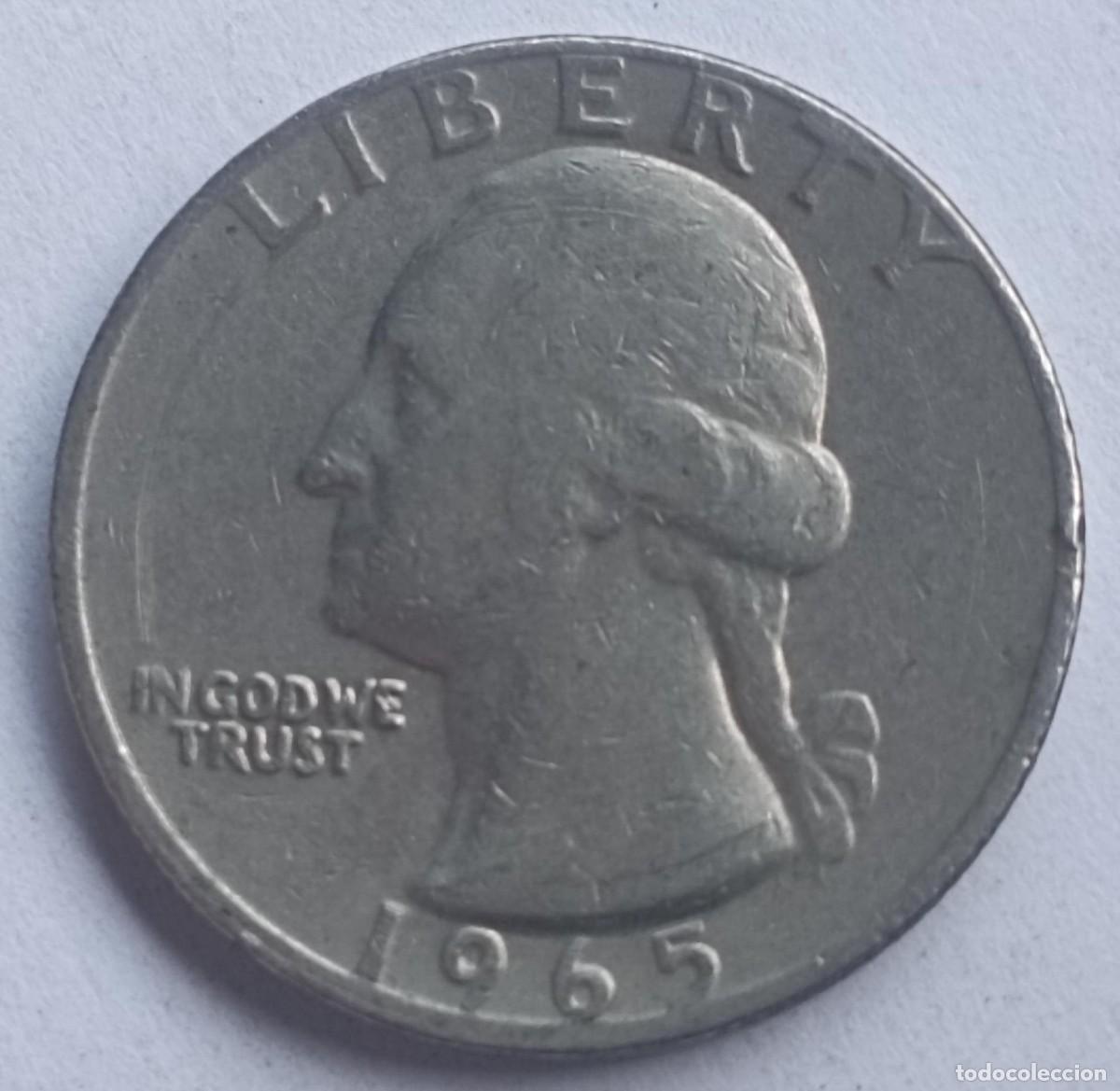 Monedas antiguas de Am&eacute;rica: Moneda de United States of Am&eacute;rica (USA) 1 cuarto de dolar (25 centavos, quarter dollar) de 1965