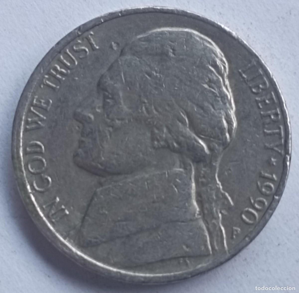 Monedas antiguas de Am&eacute;rica: Moneda de United States of Am&eacute;rica (USA) 5 centavos de 1990