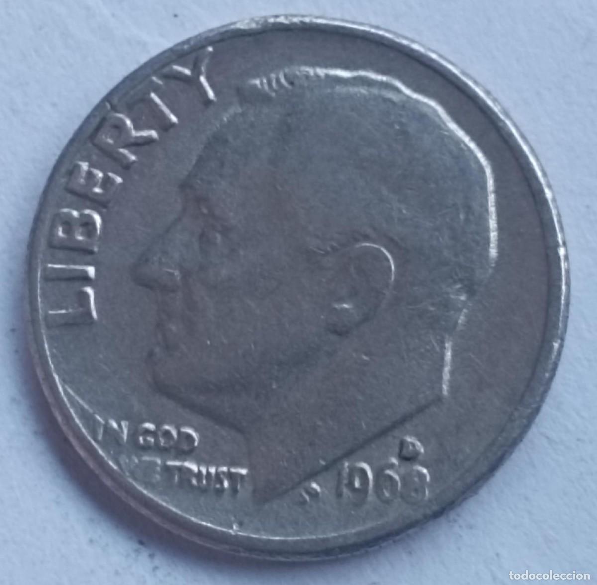 Monedas antiguas de Am&eacute;rica: Moneda de United States of Am&eacute;rica (USA) 10 centavos (One dime) de 1968