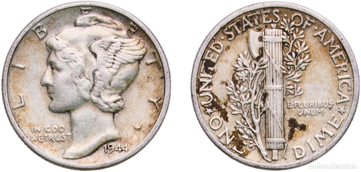Monedas antiguas de Am&eacute;rica: United States Federal republic 1944 1 Dime &rdquo;Mercury Dime&rdquo; Silver (.900) Philadelphia Mint (23141000