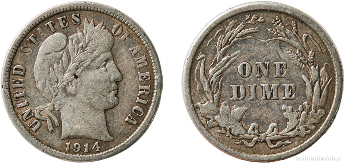 Monedas antiguas de Am&eacute;rica: United States Federal republic 1914 1 Dime &rdquo;Barber Dime&rdquo; Silver (.900) (.100 copper) Philadelphia M
