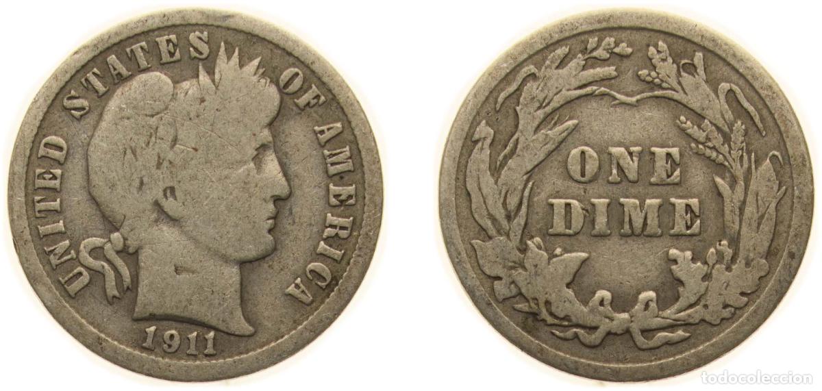 Monedas antiguas de Am&eacute;rica: United States Federal republic 1911 1 Dime &rdquo;Barber Dime&rdquo; Silver (.900) (.100 copper) Philadelphia M