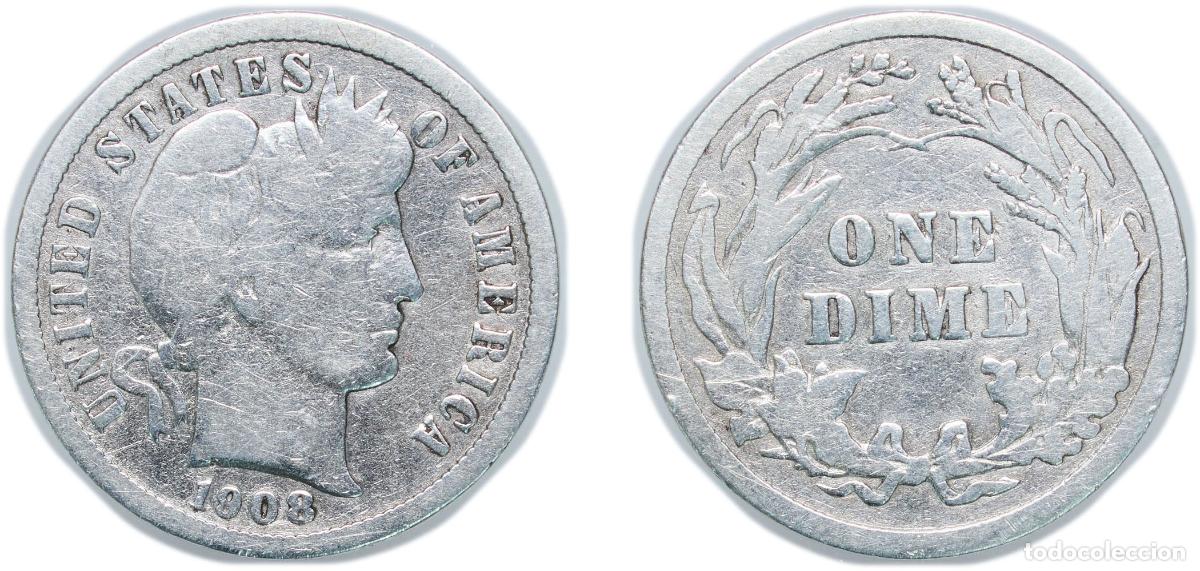 Monedas antiguas de Am&eacute;rica: United States Federal republic 1908 1 Dime &rdquo;Barber Dime&rdquo; Silver (.900) (.100 copper) Philadelphia M