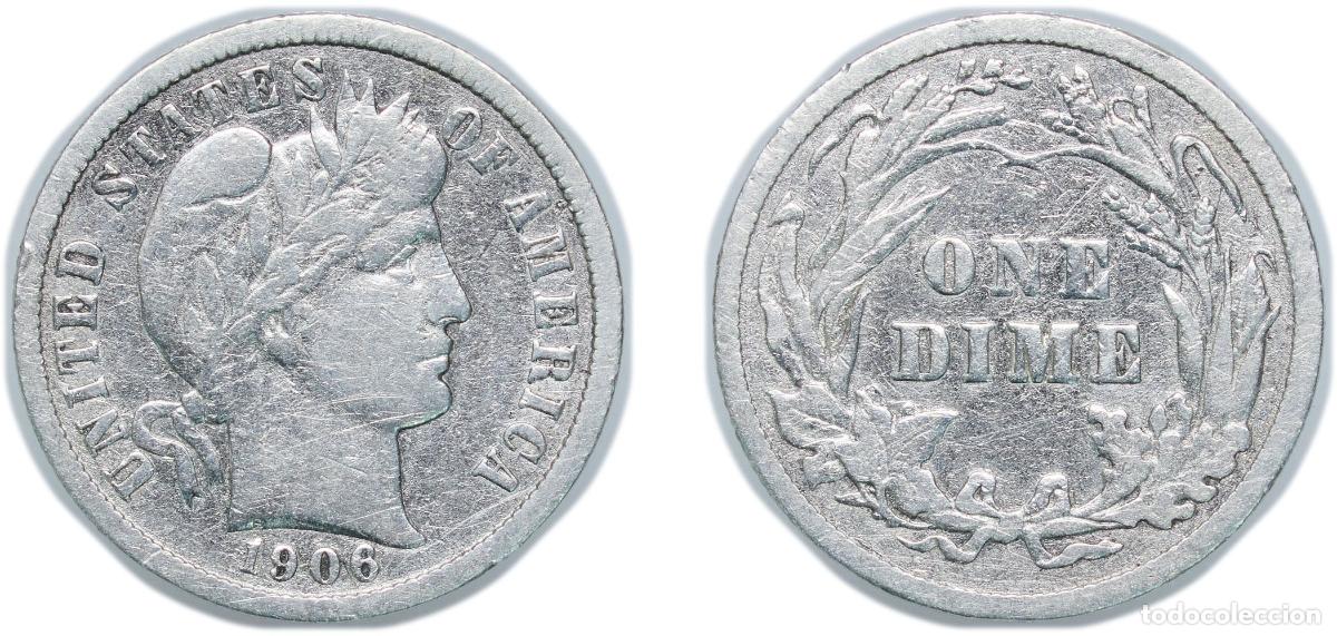 Monedas antiguas de Am&eacute;rica: United States Federal republic 1906 1 Dime &rdquo;Barber Dime&rdquo; Silver (.900) (.100 copper) Philadelphia M