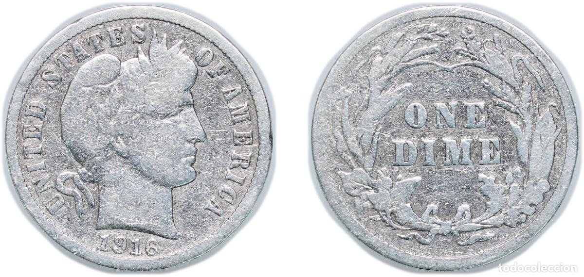 Monedas antiguas de Am&eacute;rica: United States Federal republic 1916 1 Dime &rdquo;Barber Dime&rdquo; Silver (.900) (.100 copper) (18490000) 2.5