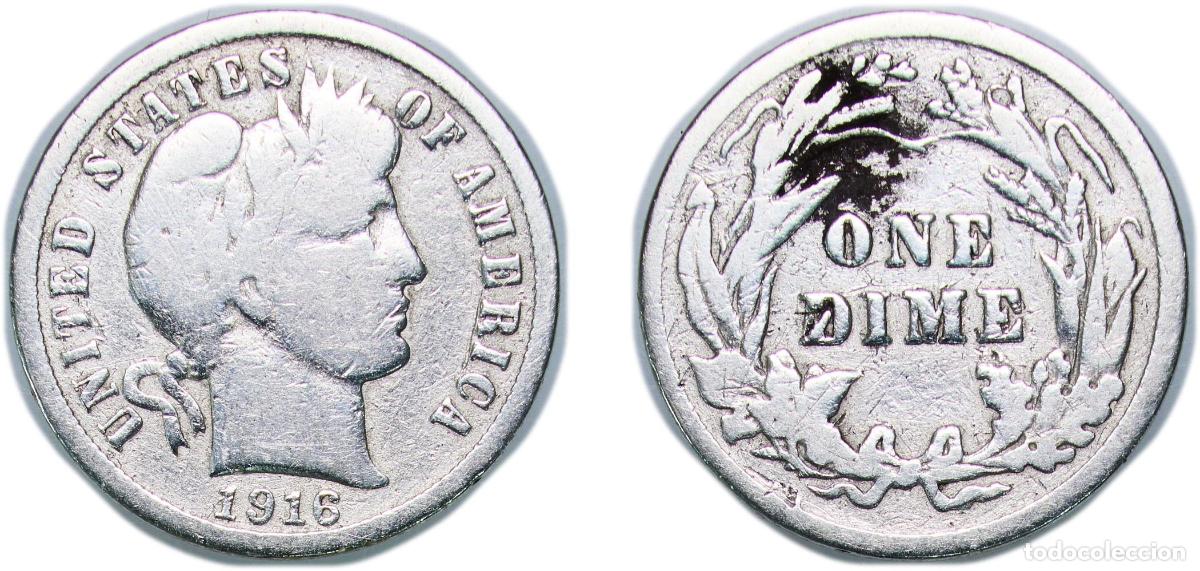 Monedas antiguas de Am&eacute;rica: United States Federal republic 1916 1 Dime &rdquo;Barber Dime&rdquo; Silver (.900) (.100 copper) United States