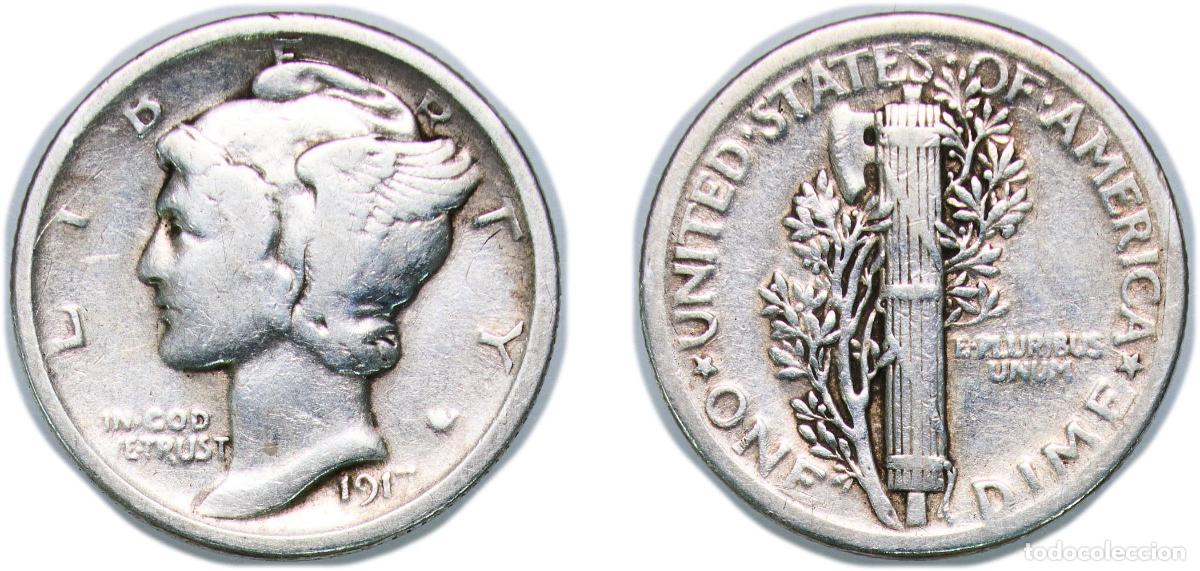 Monedas antiguas de Am&eacute;rica: United States Federal republic 1917 1 Dime &rdquo;Mercury Dime&rdquo; Silver (.900) United States Mint of Phila