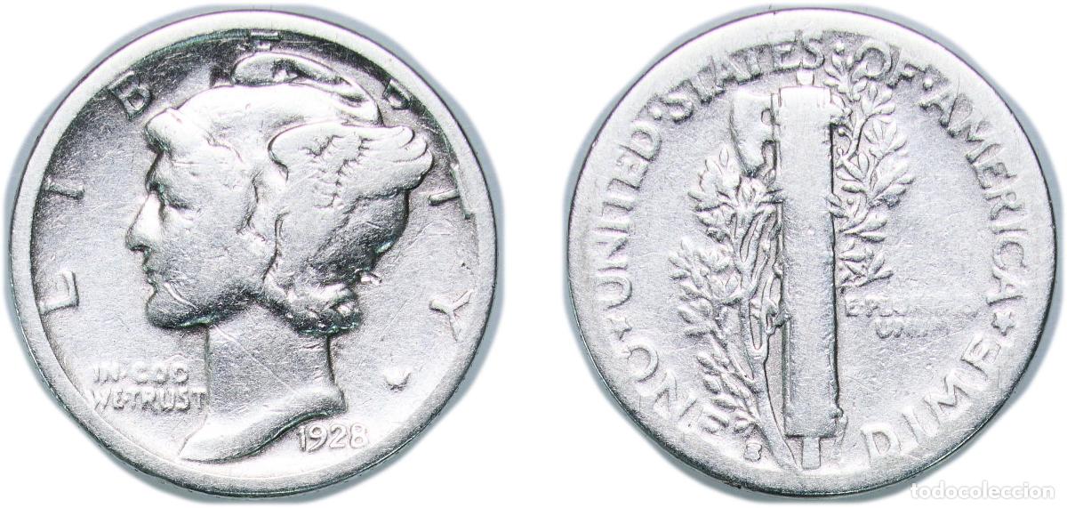 Monedas antiguas de Am&eacute;rica: United States Federal republic 1928 S 1 Dime &rdquo;Mercury Dime&rdquo; Silver (.900) San Francisco Mint 2.38g