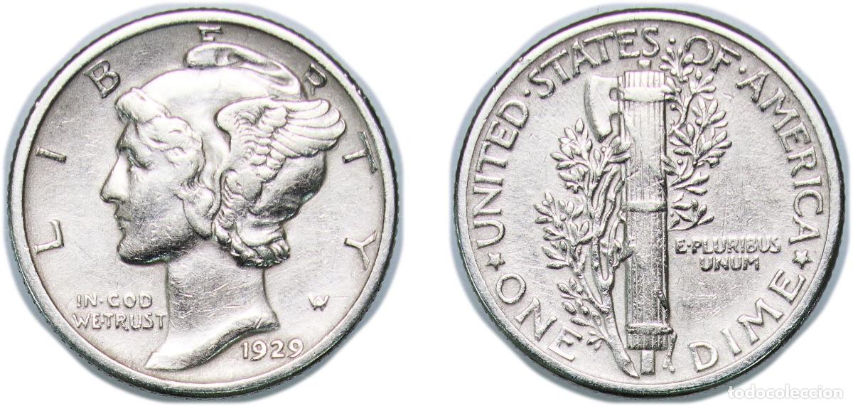 Monedas antiguas de Am&eacute;rica: United States Federal republic 1929 1 Dime &rdquo;Mercury Dime&rdquo; Silver (.900) United States Mint of Phila