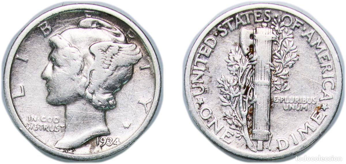 Monedas antiguas de Am&eacute;rica: United States Federal republic 1934 1 Dime &rdquo;Mercury Dime&rdquo; Silver (.900) Philadelphia Mint (24080000