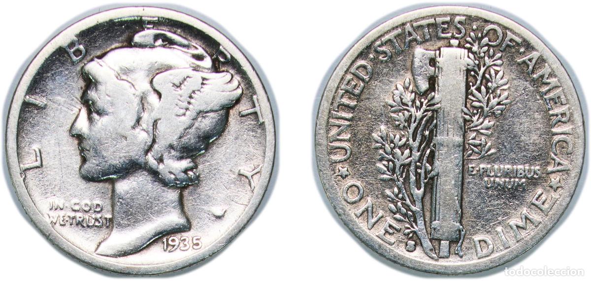 Monedas antiguas de Am&eacute;rica: United States Federal republic 1935 S 1 Dime &rdquo;Mercury Dime&rdquo; Silver (.900) San Francisco Mint (15840