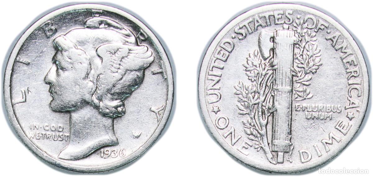 Monedas antiguas de Am&eacute;rica: United States Federal republic 1936 1 Dime &rdquo;Mercury Dime&rdquo; Silver (.900) United States Mint of Phila