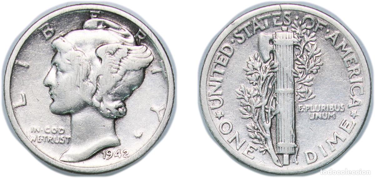 Monedas antiguas de Am&eacute;rica: United States Federal republic 1942 1 Dime &rdquo;Mercury Dime&rdquo; Silver (.900) United States Mint of Phila